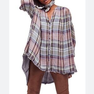 Free People Multicolor Plaid Button Down Shirt